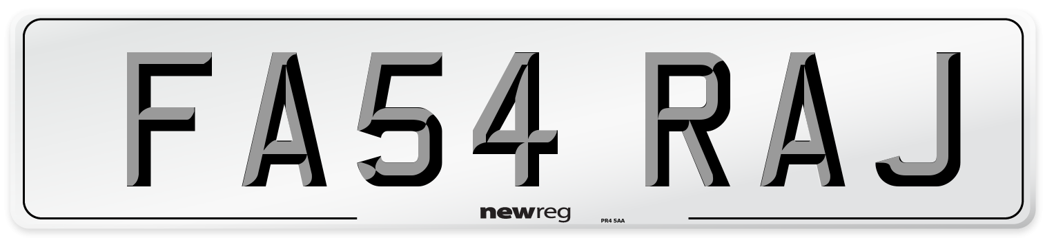 FA54 RAJ Number Plate from New Reg